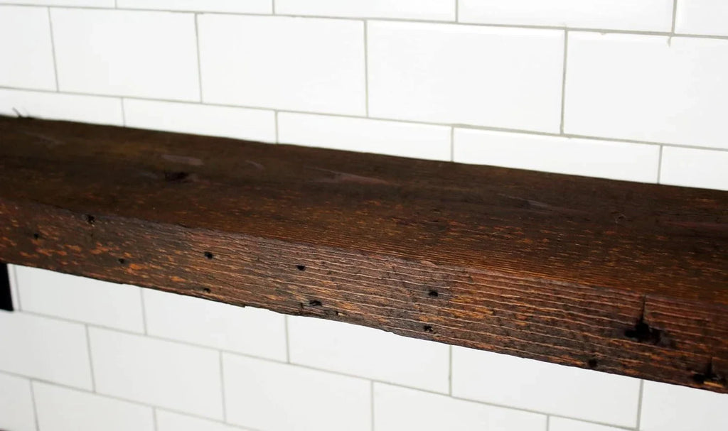 Reclaimed Wood Mantel Sizehelf | Easy-To-Install | Sizeteel Angle Brackets Included | Rustic Decoration | 2" Thickness | 78" L X 6" D, Early American