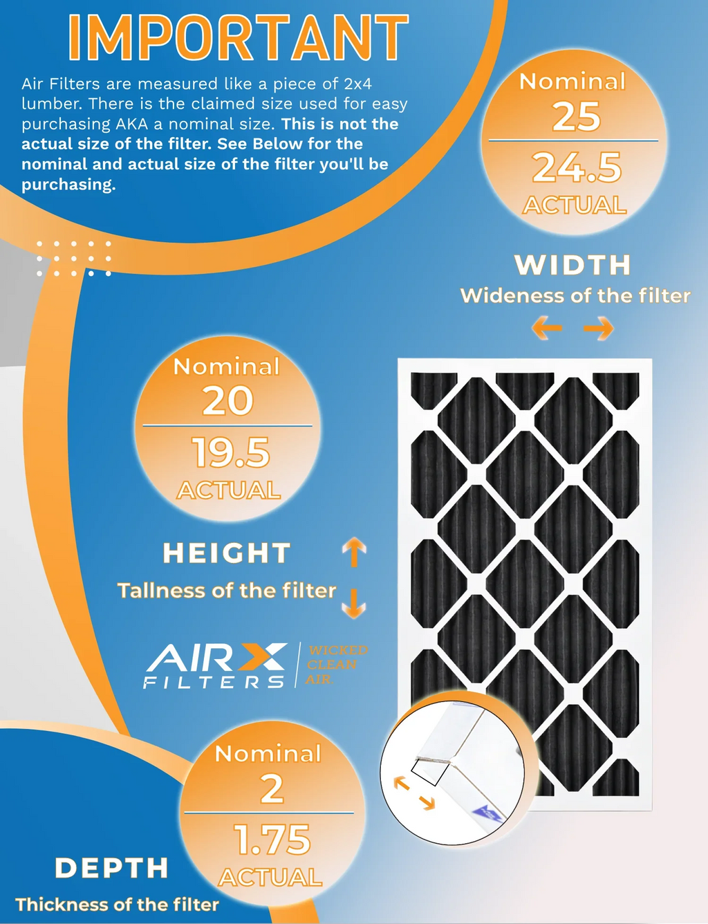 20x25x2 Air Filter MERV 8 Rating, 12 Pack of Furnace Filters Comparable to MPR 700, FPR 5, Pet Odor Retention Filters - Made in USizeA by AIRX FILTERSize WICKED CLEAN AIR.