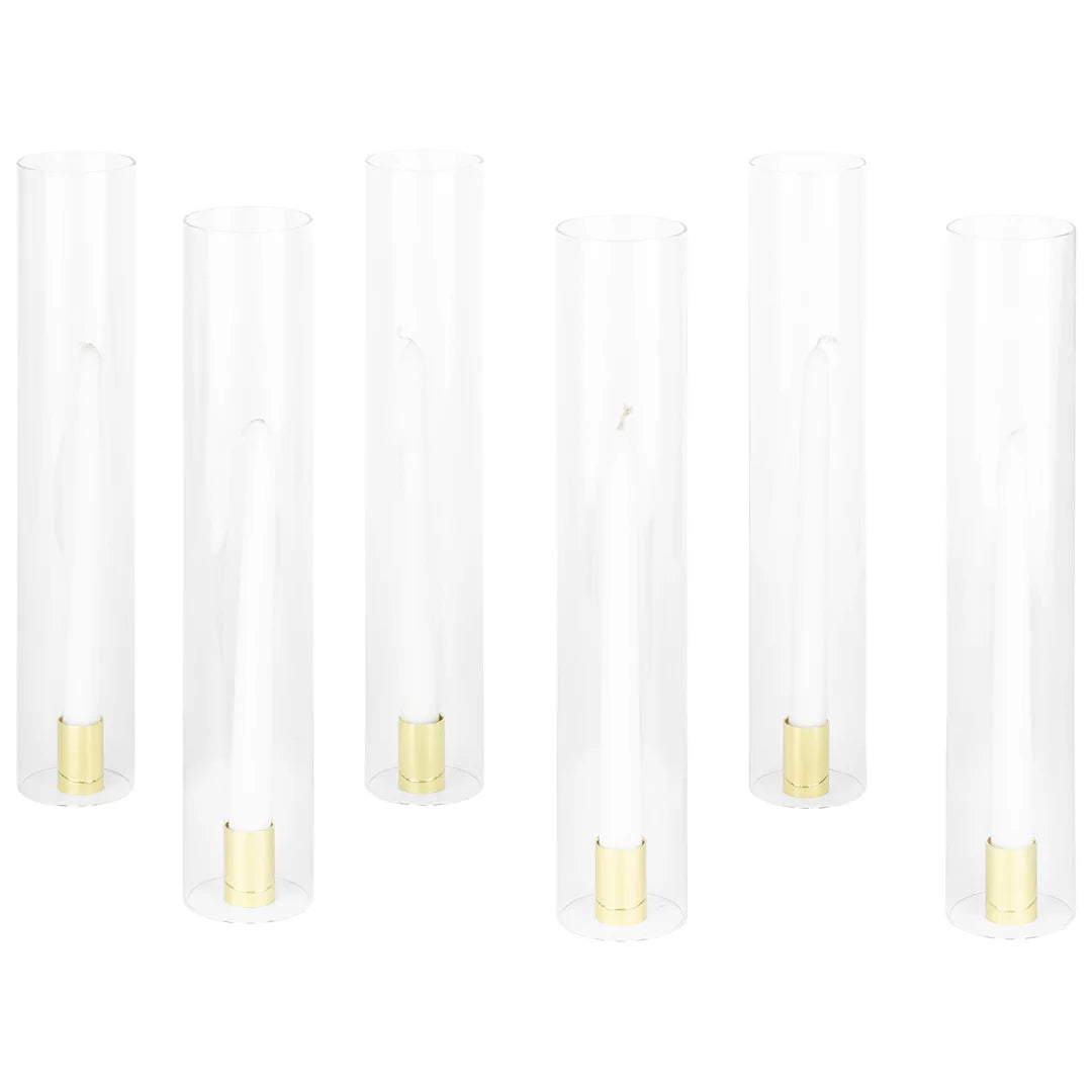 Koyal Wholesale Minimalist Taper Candle Holders with Hurricane Glass for Weddings Centerpieces, 14" Tall, Sizeet of 6