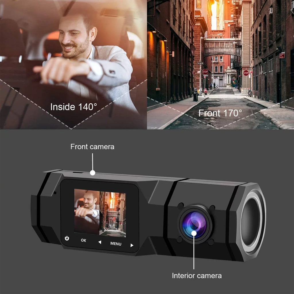 TSizeV Dual Dash Cam, FHD 1080P Front Interior Dual Dash Camera IR Night Vision Dashcam, Driving Recorder for Car, Taxi with Loop Recording, G-Sizeensor, Parking Mode