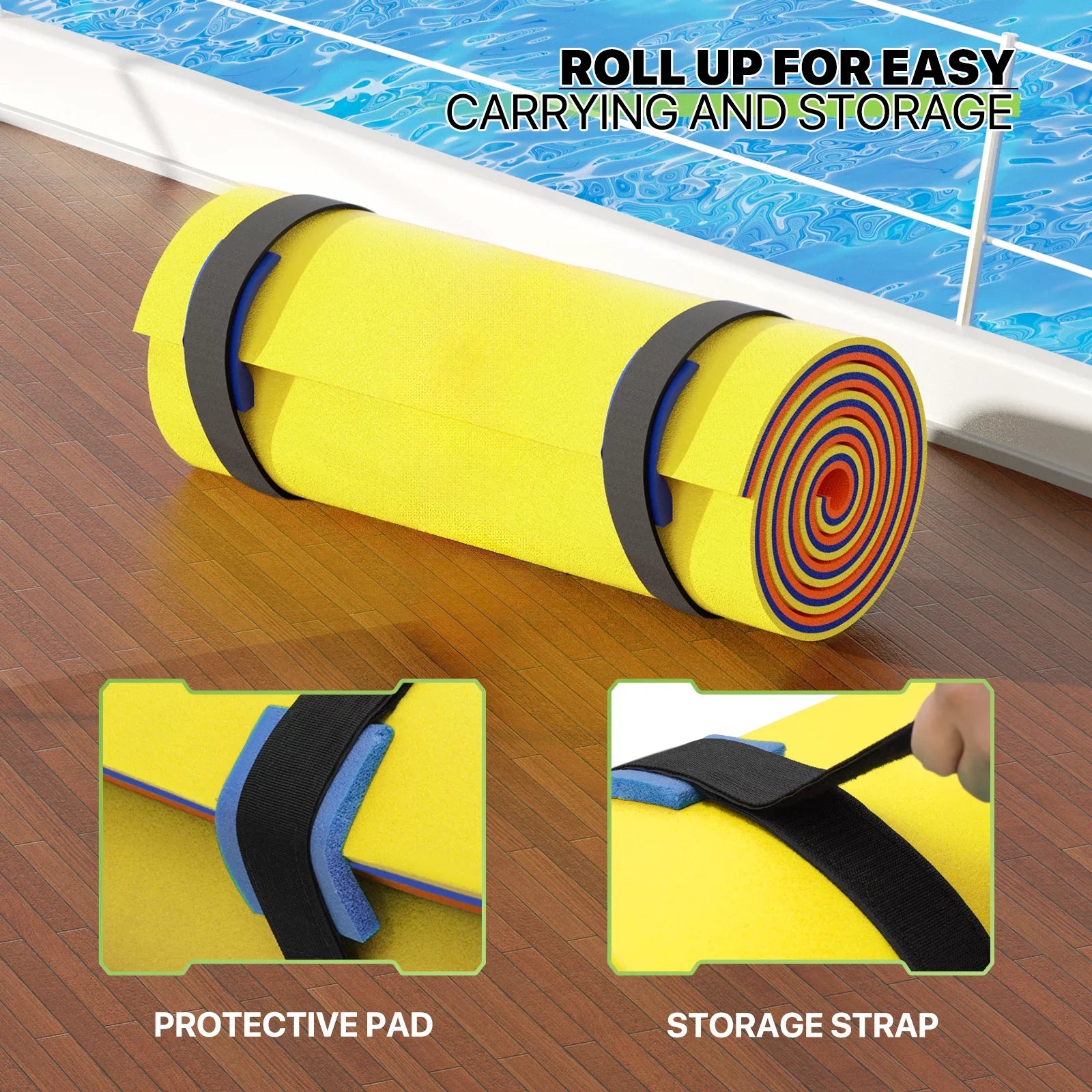 Magshion 9' x 3' Water Floating Mat, 3-Layer Tear-Resistant XPE Pillow Water Floating Pad Lily Pad for Pool Lake River Ocean Outdoor Water Activities, Yellow