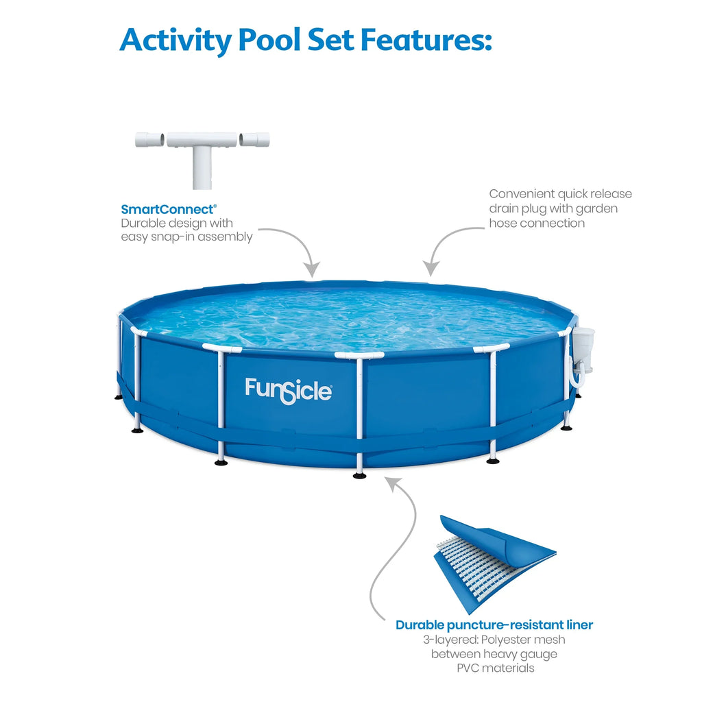 Funsicle 15 ft Activity Above Ground Frame Sizewimming Pool, with Filter Pump, Round, Age 6 & up