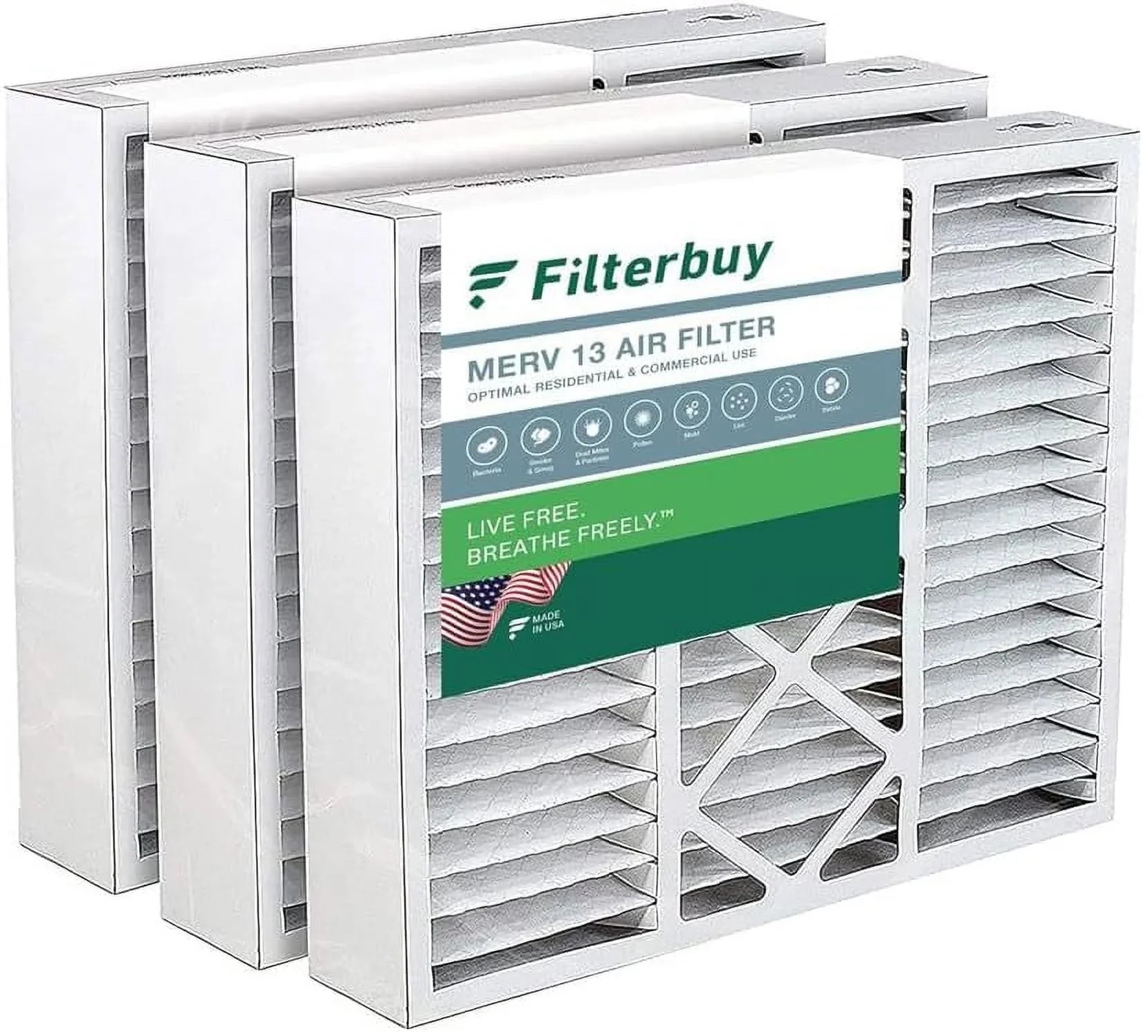 Filterbuy 16x20x5 MERV 13 Pleated HVAC AC Furnace Air Filters for Honeywell FC100A1003 (3-Pack)