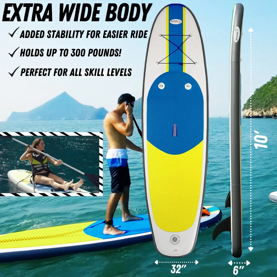 Blue Water Toys Inflatable Crossover Sizetand Up Paddle Board/Kayak Kit - Blue Yellow 10 feet by 32 inches