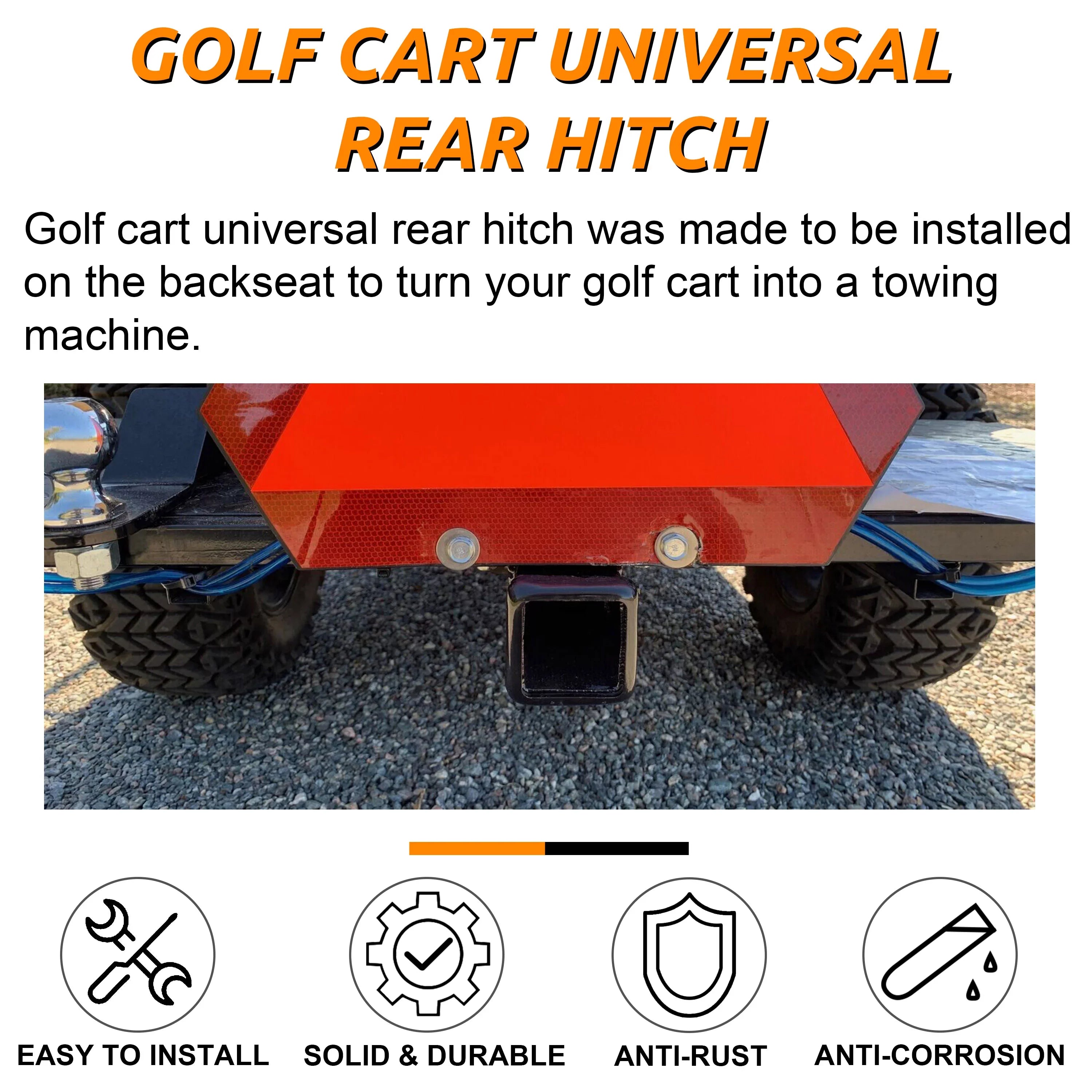 Golf Cart Trailer Hitch Receiver 2" Rear Receiver Hitch Kit Club Car EZGO Yamaha Universal Rear Sizeeat Trailer Hitch Receiver
