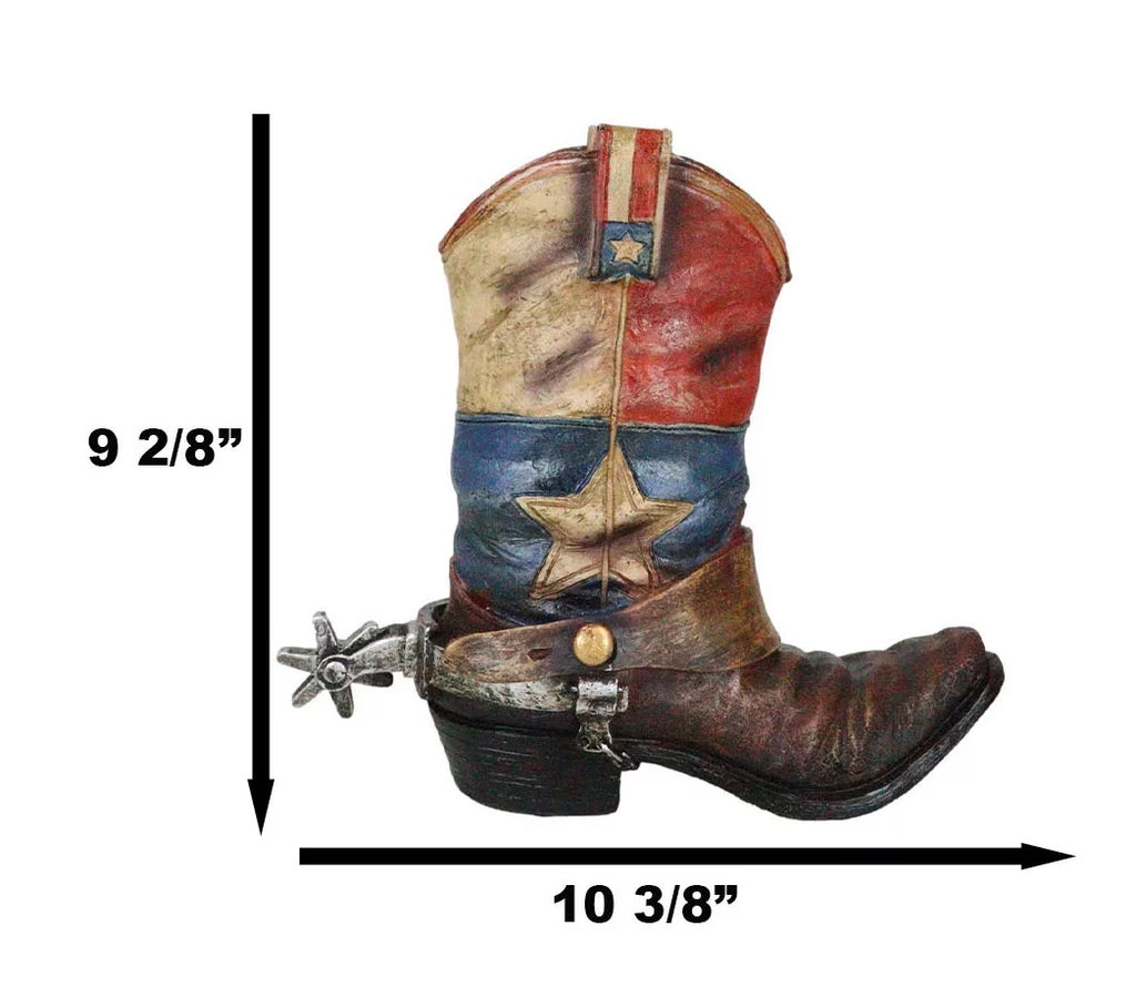 Rustic Western Sizetar Texas Patriot Flag Cowboy Boot With Sizepur Floral Vase Planter