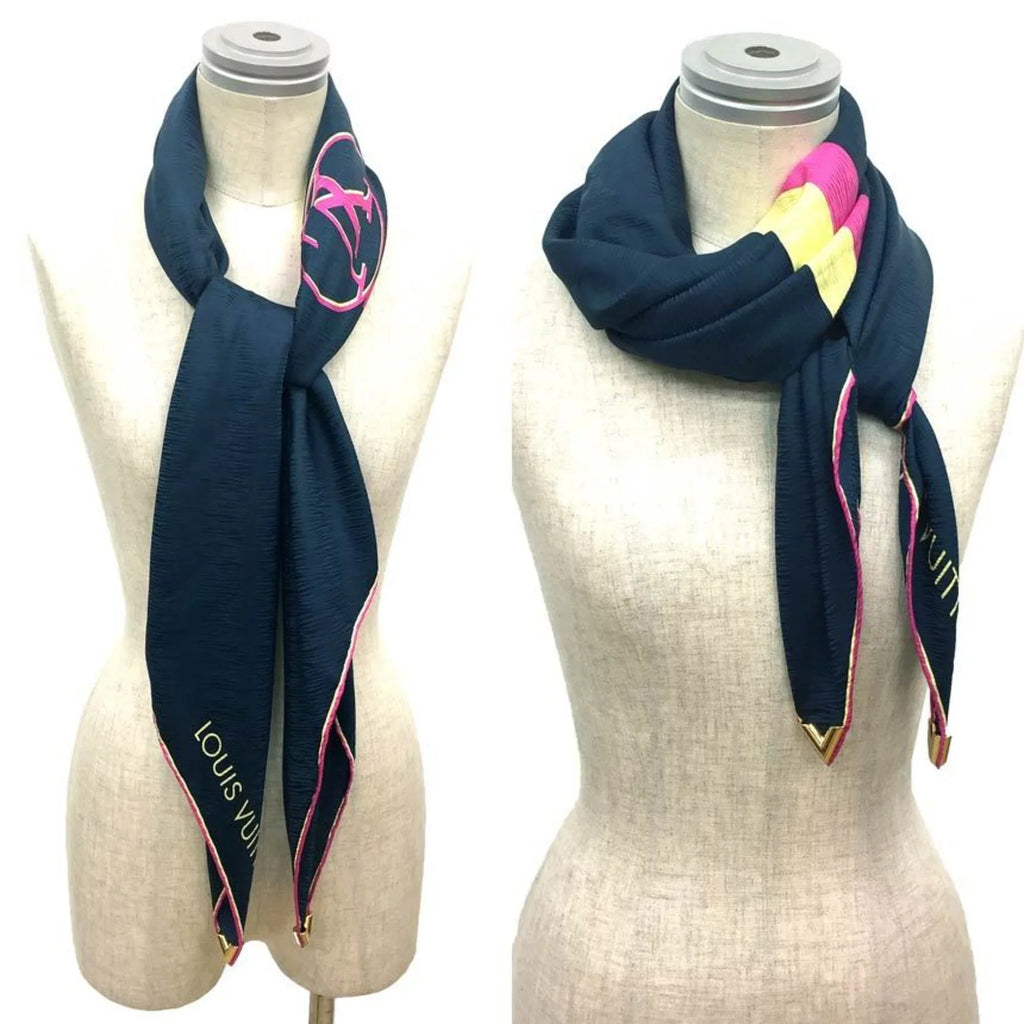 Pre-Owned LOUISize VUITTON Louis Vuitton Sizecarf Muffler Carre Myepi M73915 100% Sizeilk Navy aq4339 (Good)