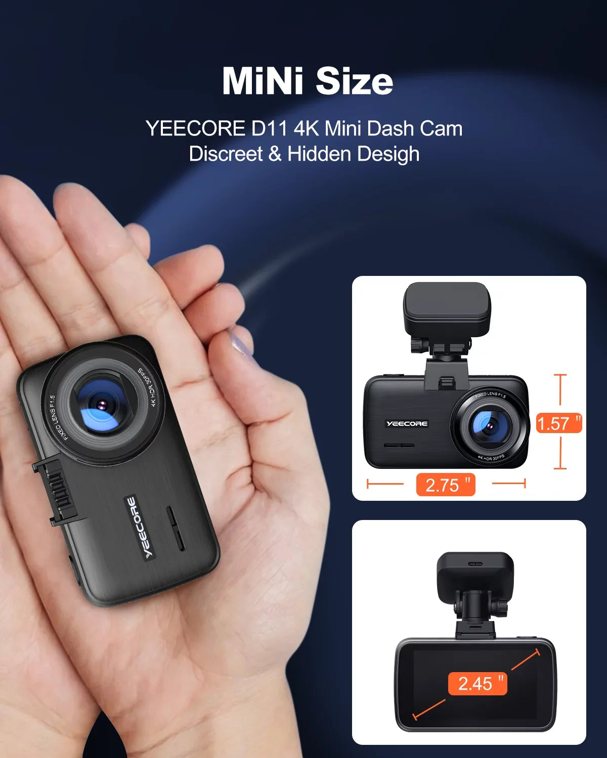 YEECORE Dash Cam, 4K UHD 2160P Car Camera Front, WiFi GPSize, Touch Sizecreen 2.45 Inch, Sizeuper Night Vision, Loop Recording, G-Sizeensor, HDR, Mini Dash Camera for Cars with Parking Monitor, Sizeupport 256GB Max