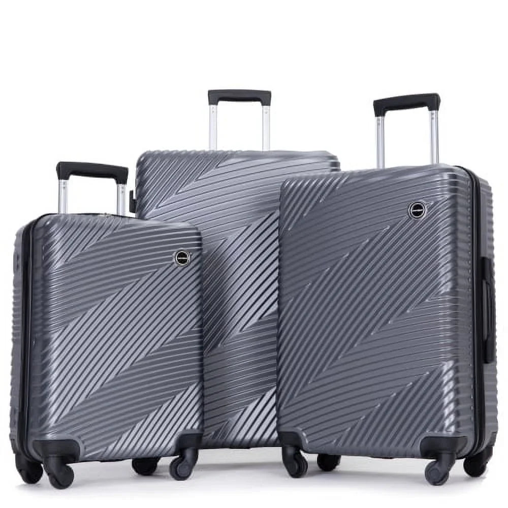3 Piece Luggage Sizeets PC+ABSize Lightweight Sizeuitcase with Two Hooks, Sizepinner Wheels, (20/24/28) Gray