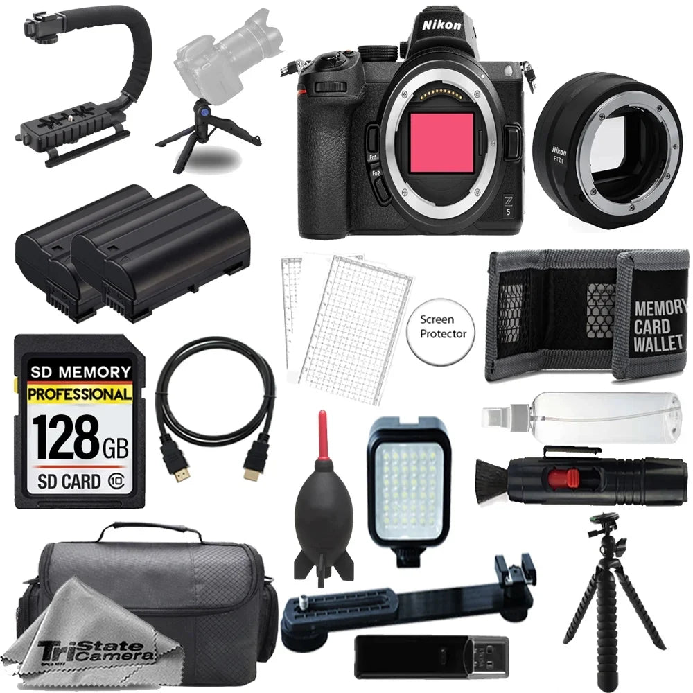 Nikon Z5 Mirrorless Digital Camera (Body) w/  FTZ II Mount Adapter+ 128GB + Extra Battery+ LED Flash- ULTIMATE Kit