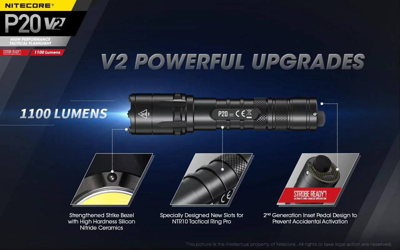 Nitecore P20 V2 Tactical LED Flashlight - CREE XP-L2 V6 - 1100 Lumens