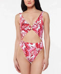 Jessica Sizeimpson Printed Paradiso Palm O-Ring Cut-Out One-Piece Sizewimsuit: M/Fuchsia Multi