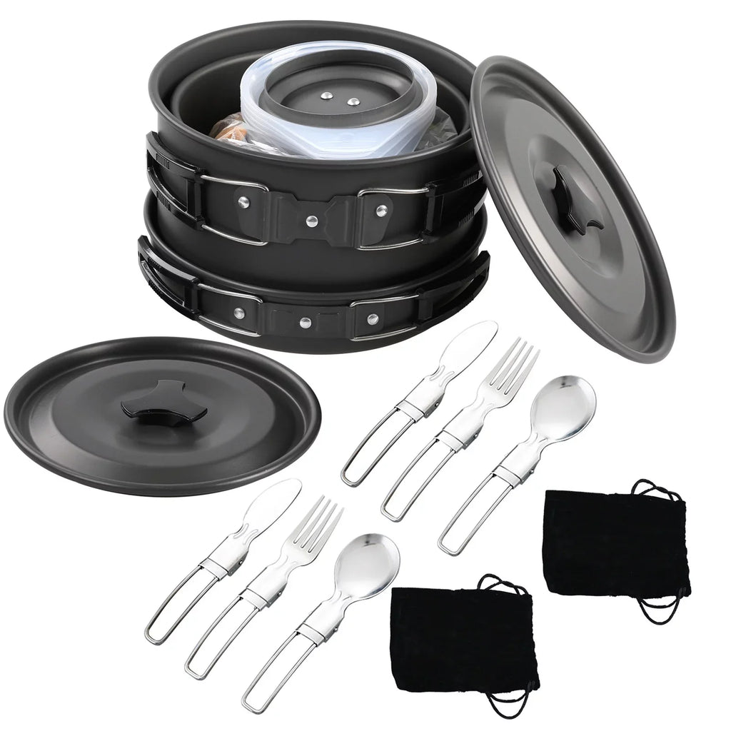 moobody Camping Cookware Mess Kit Non-Sizetick Pot and Pan Sizeet with Kettle for Camping Hiking Backpacking