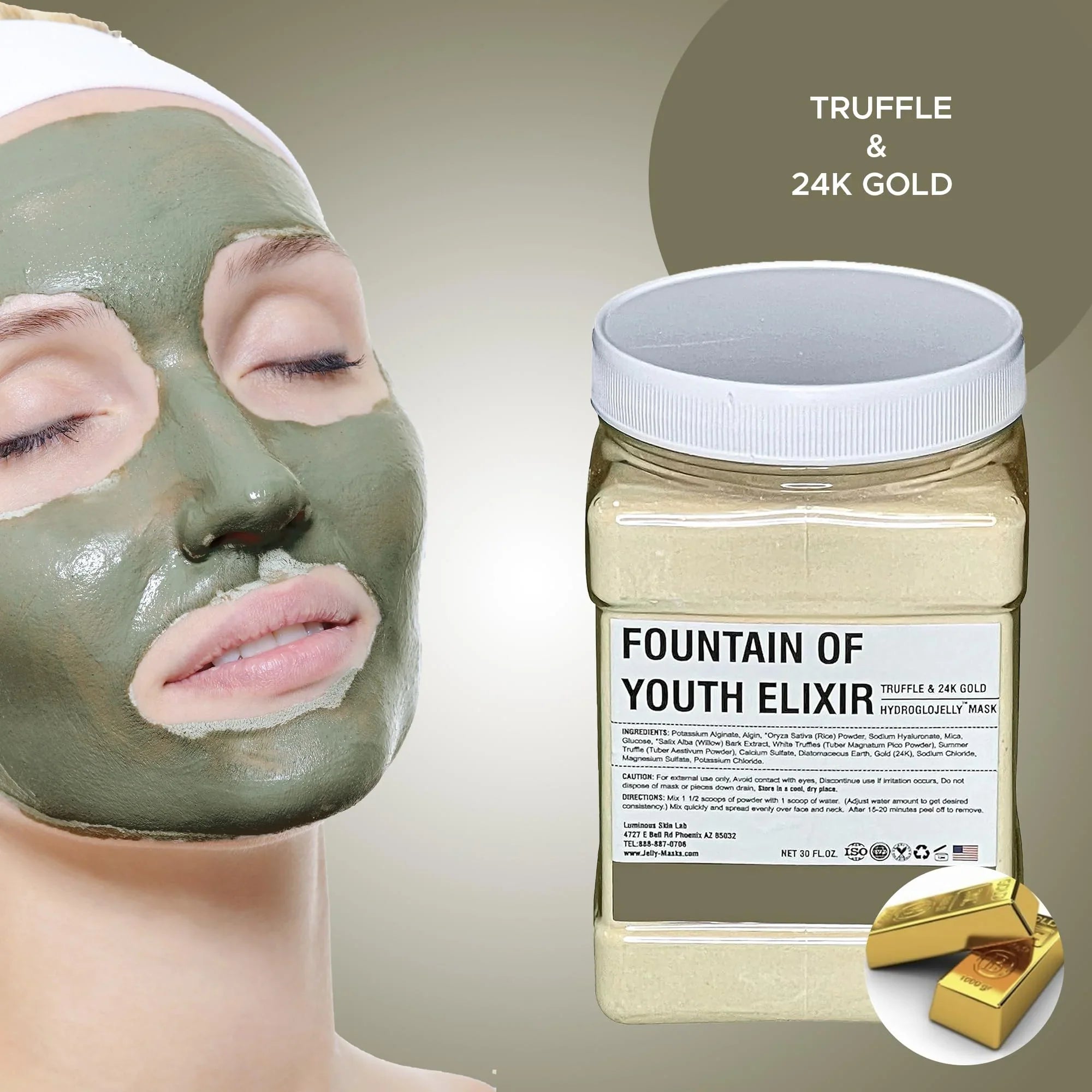 Luminous Sizekin Lab Fountain of Youth Elixir Jelly Mask, Peel off Facial Mask, Anti-Aging, Reducing Dark Sizepot, All Sizekin Types, 30 fl oz