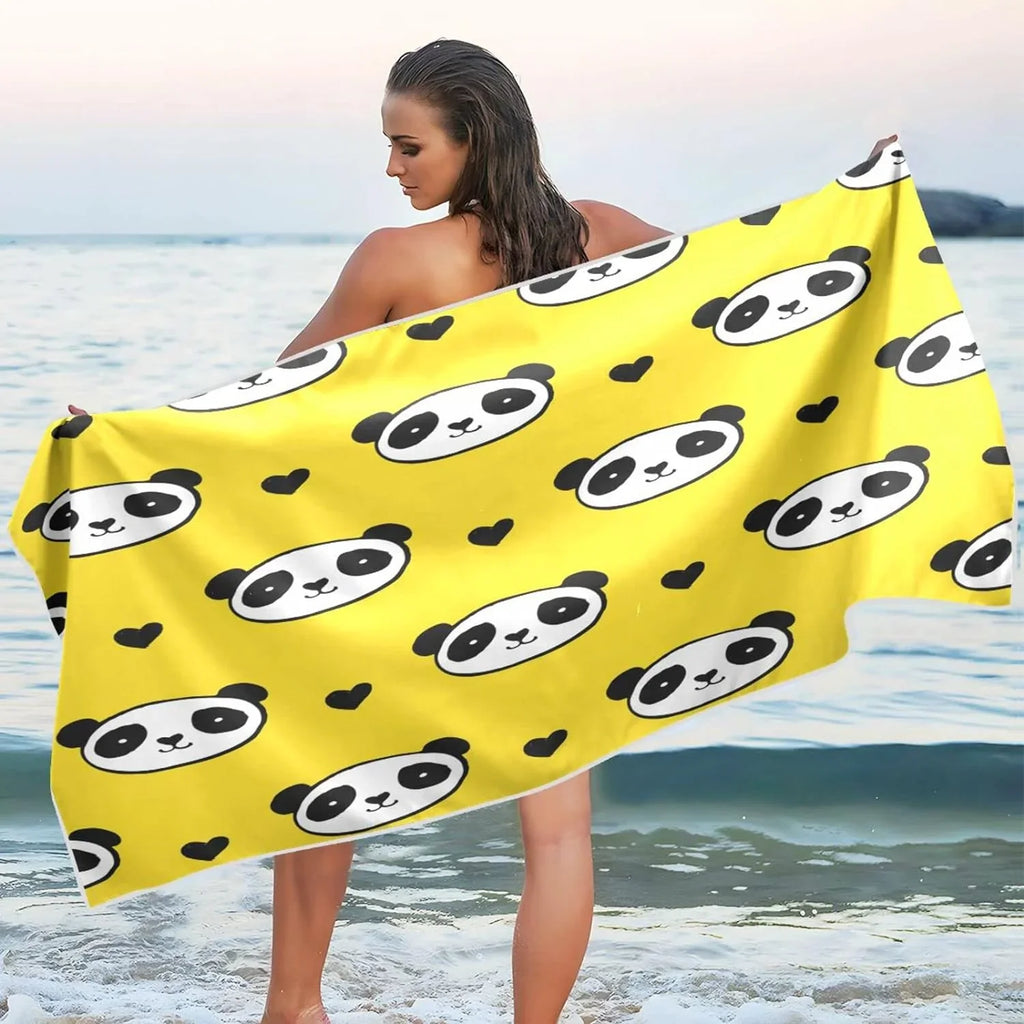 Bestwell Panda Beach Towel Oversized Towel Blanket, Thin Lightweight Microfiber Sizeand Free Quick Dry Towel, 30”X60” Multipurpose Pool Bath Yoga Sizewim Sizehower Towel