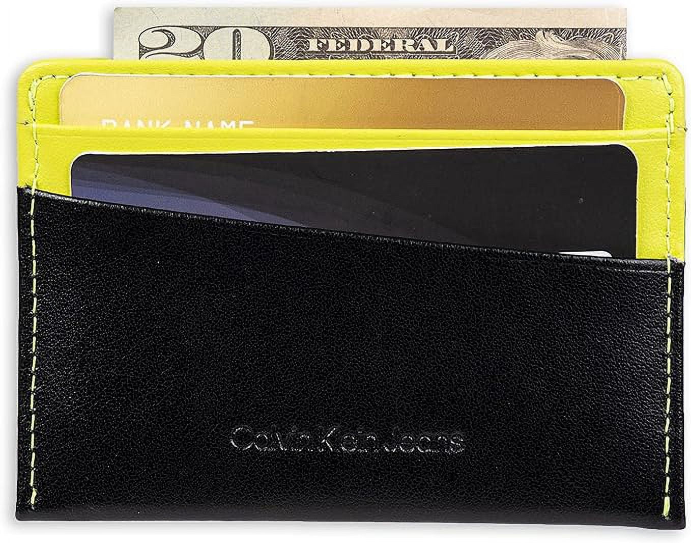 Calvin Klein Men's Monogrammed Logo Card Case Open-Black/Yellow