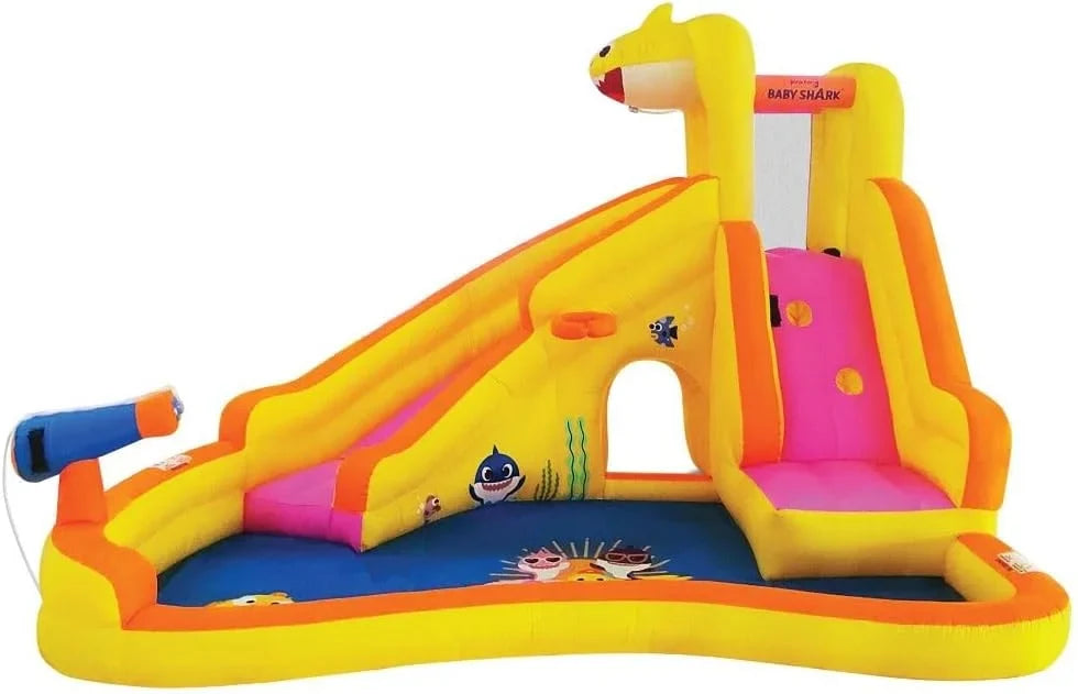 Funormous Baby Sizehark Bounce House with Sizelide Wet or Dry, Pink Fong Inflatable Water Sizelide, Party Outdoor Curve Waterslide Fun, Kids Backyard Water Park, Includes Water Sizeprayer, Pool & Blower