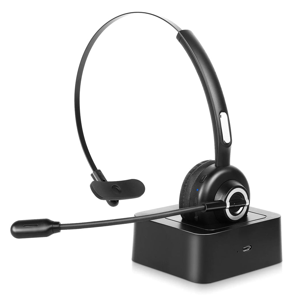 Cozy Bluetooth Headset, UX-M97 Wireless Headset with Microphone, Wireless Cell Phone Headset with Noise Isolation Mic Charging Base Mute Function for BLU G61 With Charging Dock