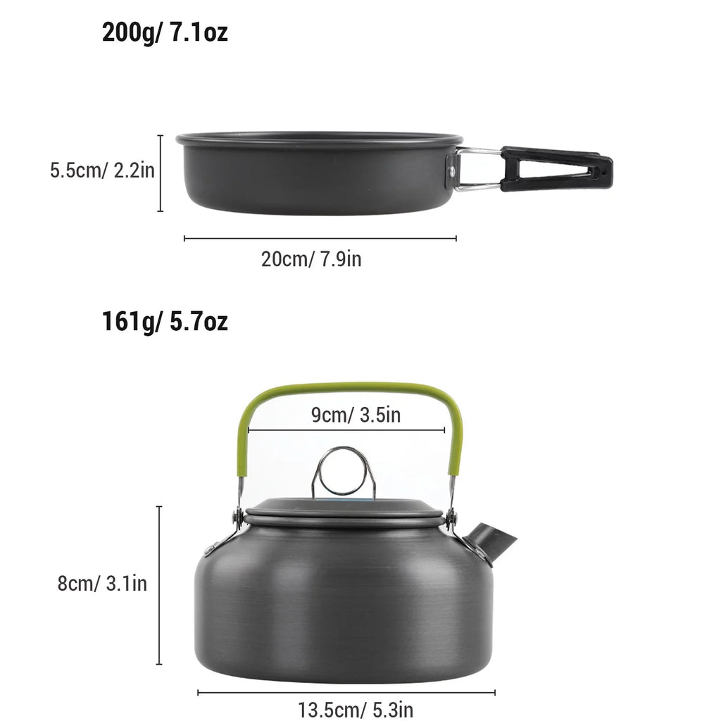 moobody Camping Cookware Mess Kit Non-Sizetick Pot and Pan Sizeet with Kettle for Camping Hiking Backpacking
