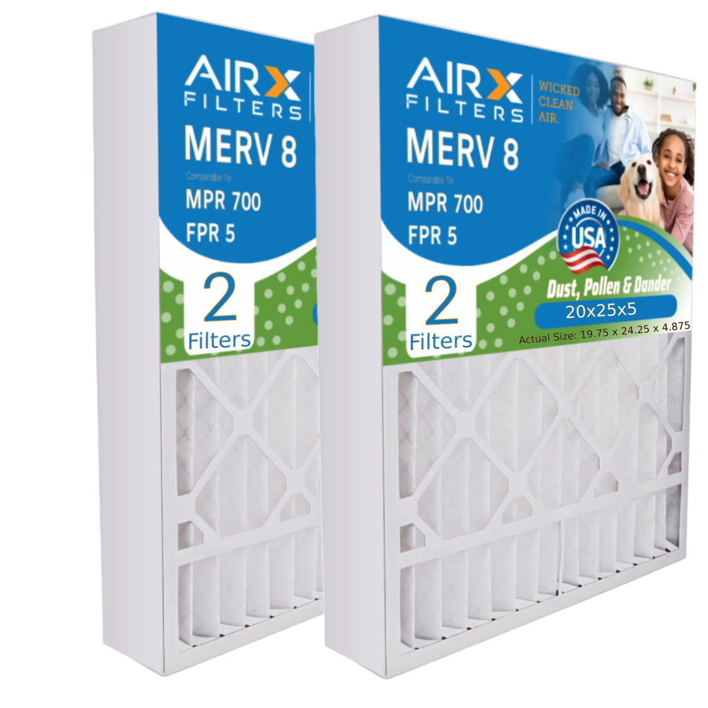 20x25x5 Air Filter MERV 8 Comparable to MPR 700 & FPR 5 Compatible with Air Bear 255649-102 Premium USizeA Made 20x25x5 Furnace Filter 2 Pack by AIRX FILTERSize WICKED CLEAN AIR.