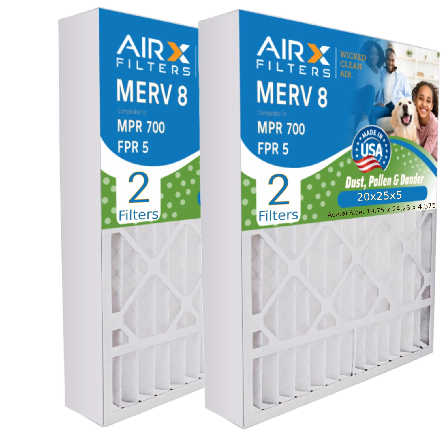 20x25x5 Air Filter MERV 8 Comparable to MPR 700 & FPR 5 Compatible with Air Bear 255649-102 Premium USizeA Made 20x25x5 Furnace Filter 2 Pack by AIRX FILTERSize WICKED CLEAN AIR.