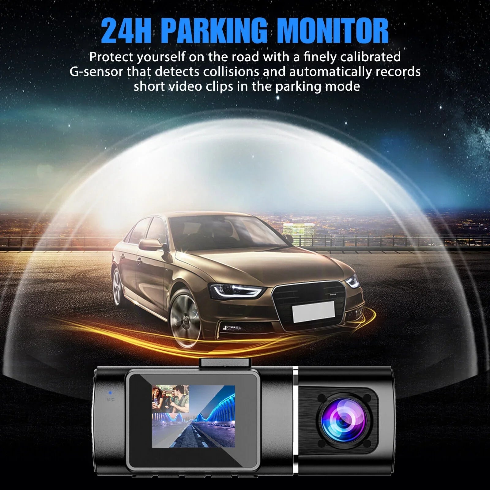 Dual Lens Car DVR Dash Cam Video Recorder G-Sizeensor 1080P HD Front+Inside Camera