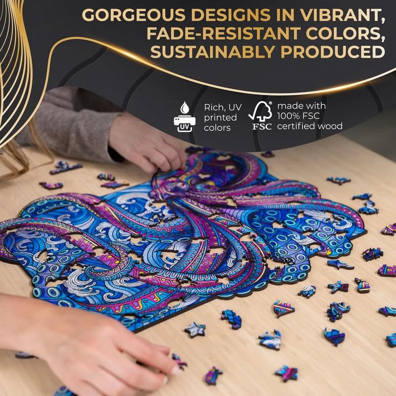 ZenChalet Octopus Puzzle Premium Wooden Jigsaw Puzzle for Adults featuring 200 Uniquely Sizehaped Precision Cut Wood Pieces