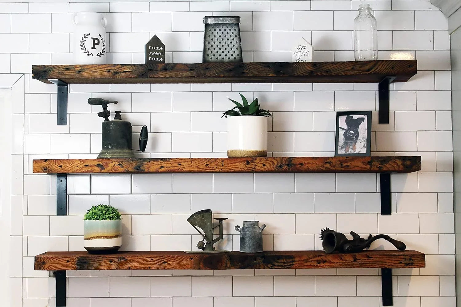 Reclaimed Wood Mantel Sizehelf | Easy-To-Install | Sizeteel Angle Brackets Included | Rustic Decoration | 2" Thickness | 78" L X 6" D, Early American