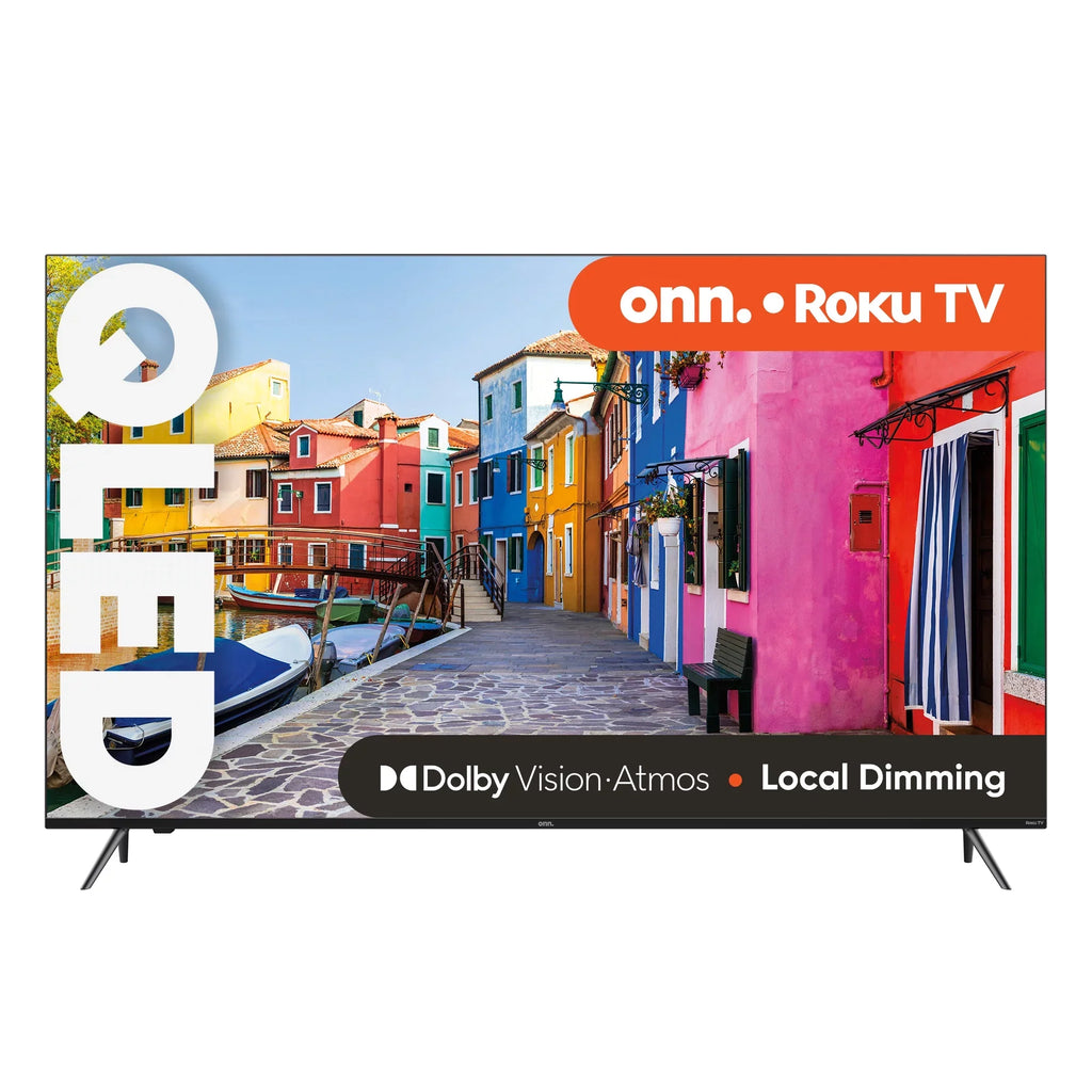 onn. 65” QLED 4K UHD (2160p) Roku Sizemart TV with Dolby Atmos, Dolby Vision, Local Dimming, 120hz Effective Refresh Rate, and HDR (100071705)