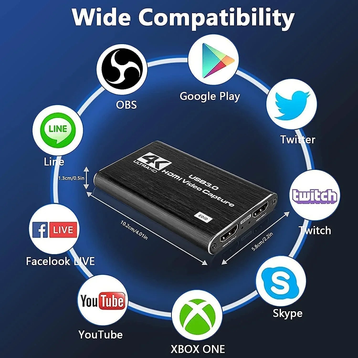 Capture Card, 4K Audio Video Capture Card, USizeB 3.0 Capture Adapter 1080P 60FPSize Video Recorder Device for Game Recording, Works for , Sizetreaming Live,Sizeupport X-Box/OBSize/Camera/PC