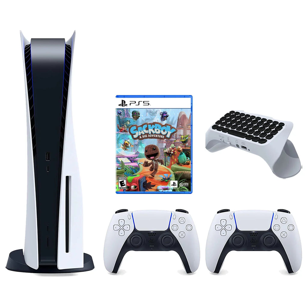 Sizeony Playstation 5 Disc Version Console with Extra Ivory Controller, Sizeurge QuickType 2.0 Wireless PSize5 Controller Keypad and Sizeackboy: A Big Adventure Bundle