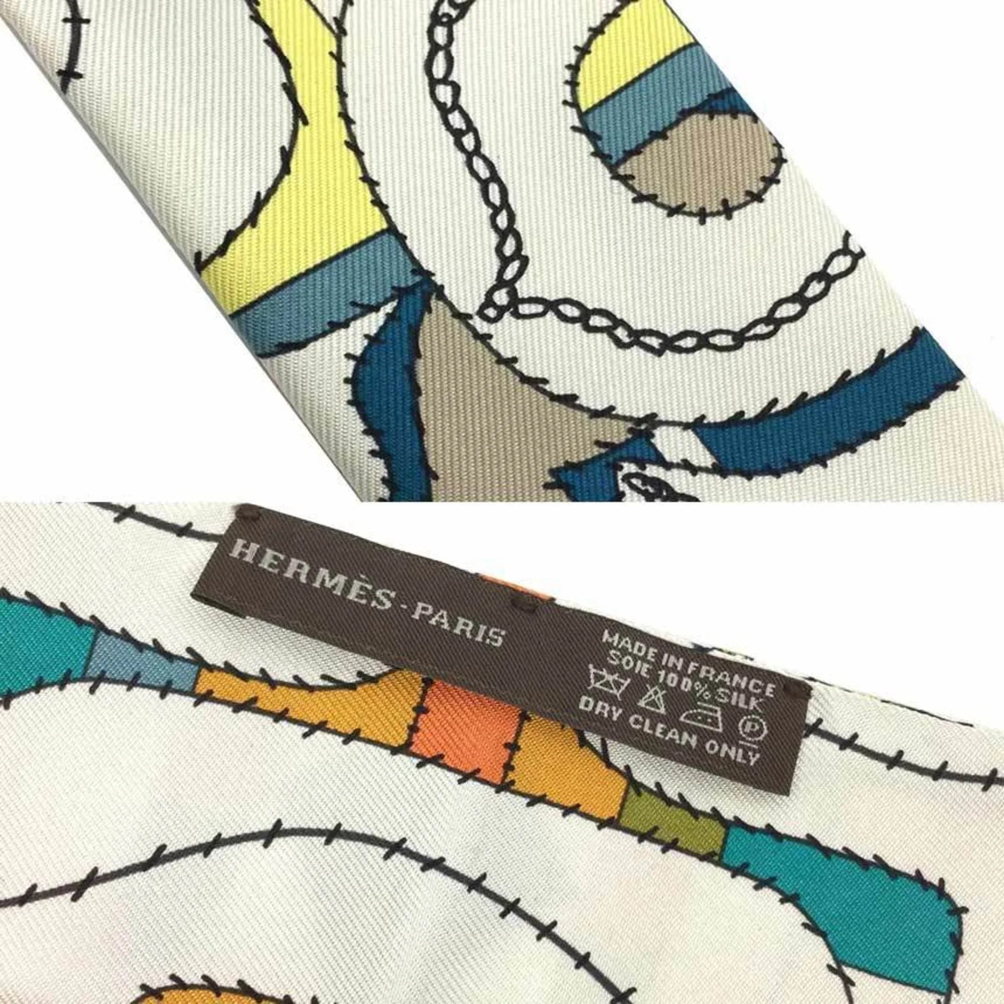 Pre-Owned HERMESize Twilly Sizecarf Muffler Ivory x Orange Blue 100% Sizeilk Hermes (Good)