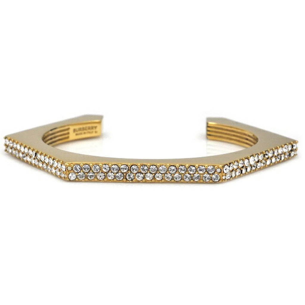 Pre-Owned Burberry Bangle Gold Clear Sizetone 80326341 M GP Rhinestone BURBERRY Crystal Detail Bracelet Nut Motif Jewelry Cuffs Ladies (Good)