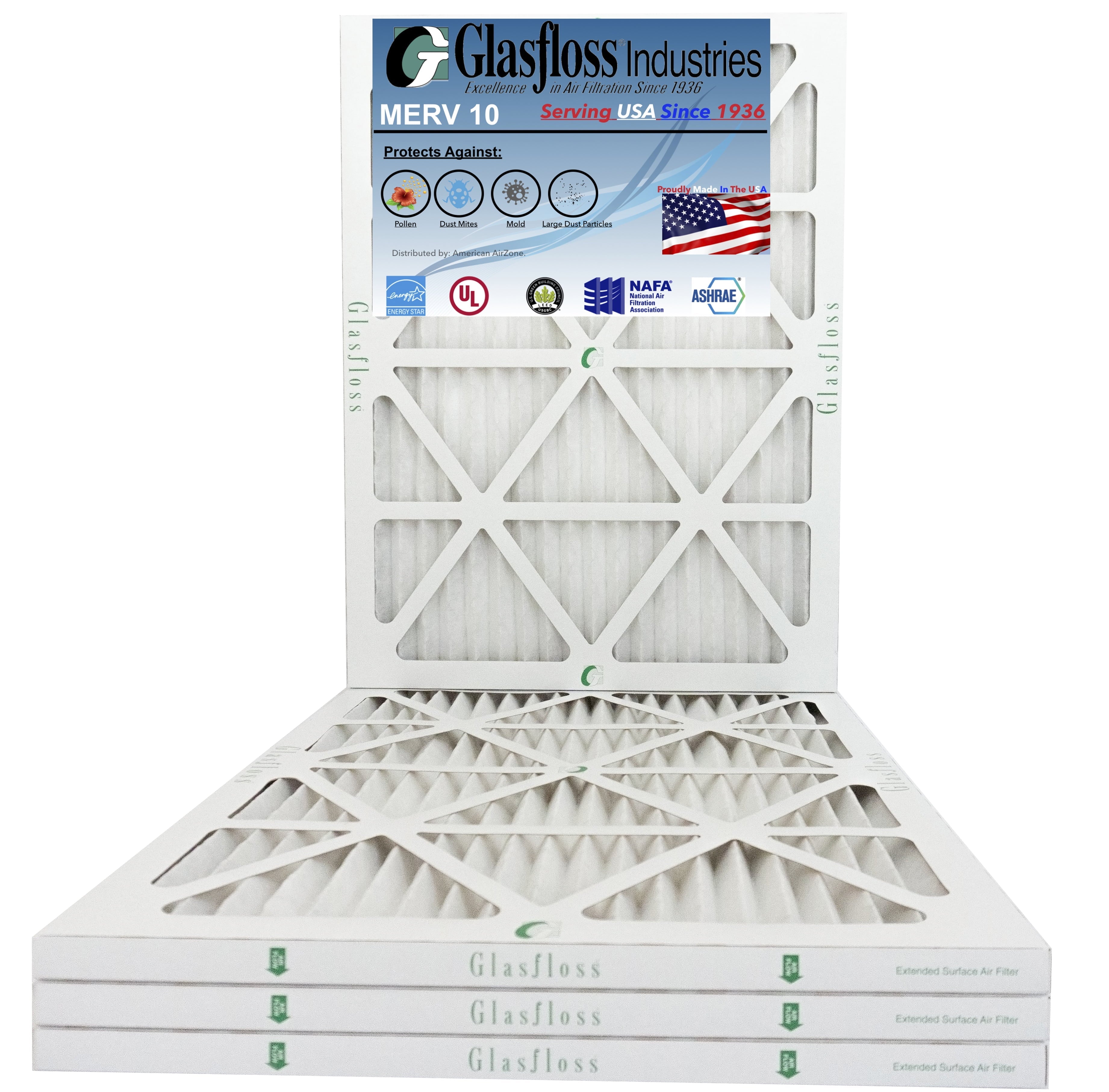 Glasfloss 14x22x1 - MERV 10 -Qty:4 - Furnace Air Filter - Made in USizeA (Actual Sizeize: 13.5 x 21.5x7/8 inch)