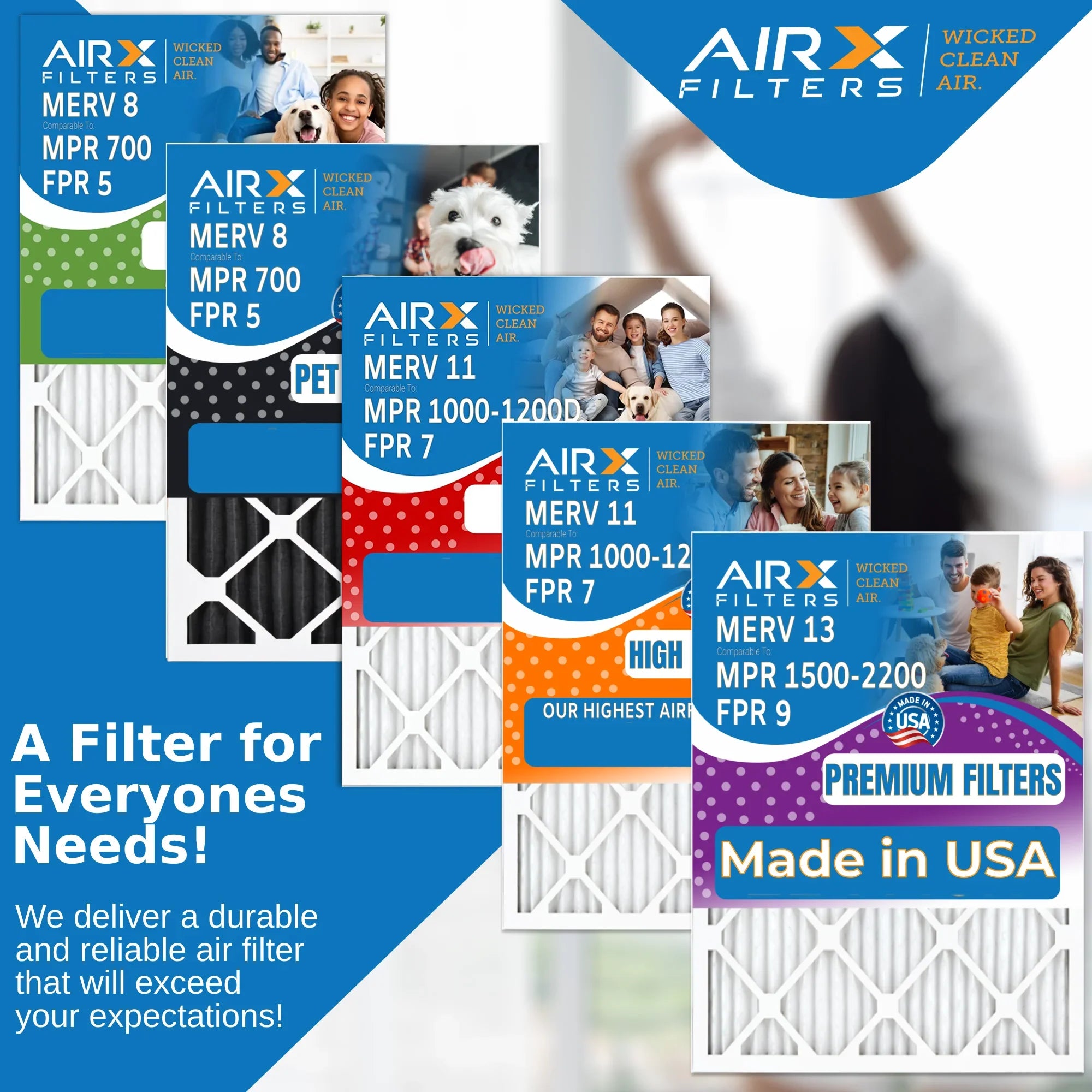 16x25x5 Air Filter MERV 13 Comparable to MPR 1500 - 2200 & FPR 9 Compatible with Lennox X6670 Air Filter 2 Pack by AIRX FILTERSize WICKED CLEAN AIR.