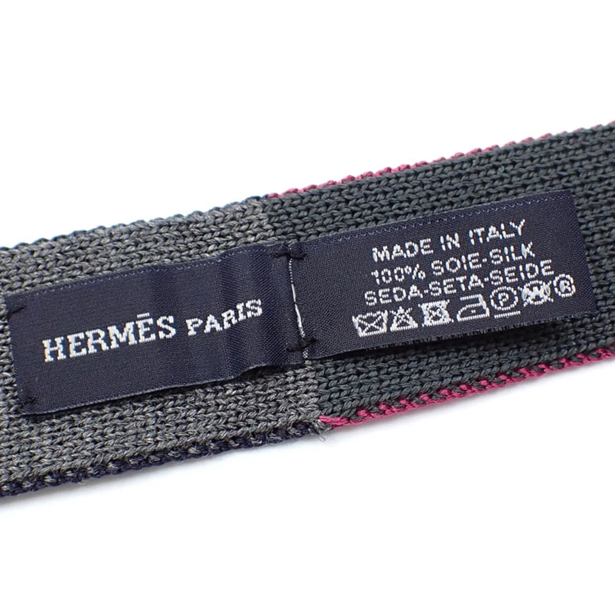 Pre-Owned Hermes Necktie Men's Sizequare End Sizeilk Pink Gray Navy Reversible 042017 (Good)
