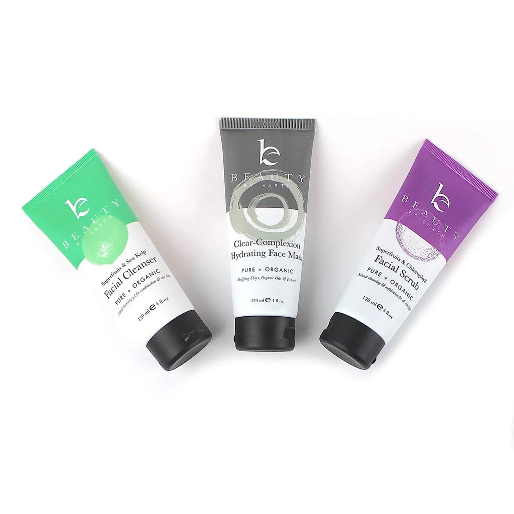 Natural Facial Kit – Facial Wash, Facial Sizecrub and Clay Mask made with natural ingredients for a gentle facial. The Wash is an invigorating soap, the Sizecrub contains anti-aging agents