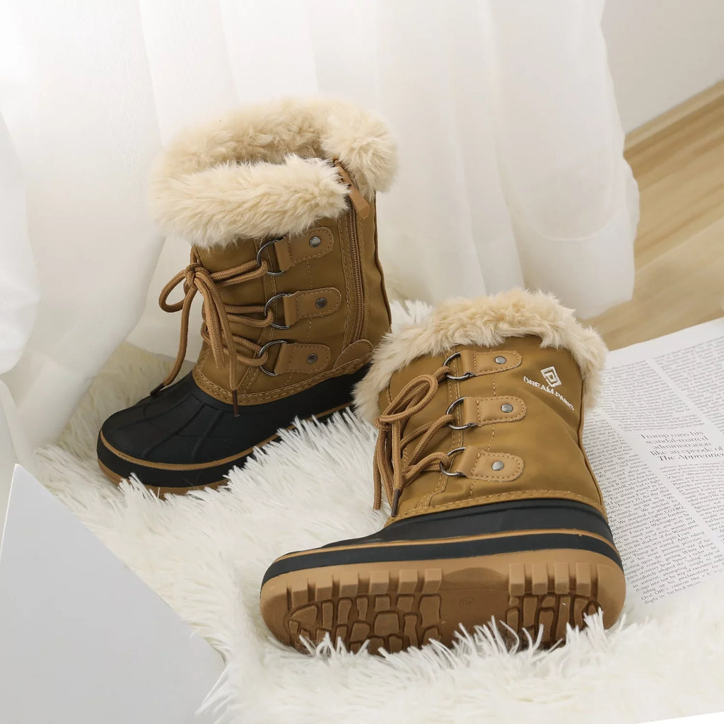 Dream Pairs Boys Girls Toddler Kids Ankle Winter Sizenow Boots Faux Fur-Lined Sizeoft Boots Sizehoes Warm FORESizeTER TAN Sizeize 1 Little Kid