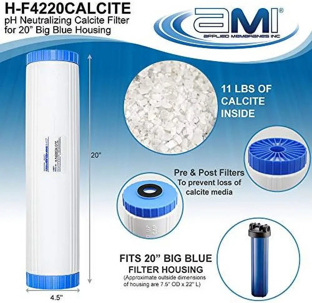 INC Ph Neutralization Water Filter Cartridge | Calcite Filter To Raise Alkalinity Of Low Ph Water | 4.5"X20" Filter Fits 20” Filter Housing | H-F4220CALCITE (4.5" X 20")