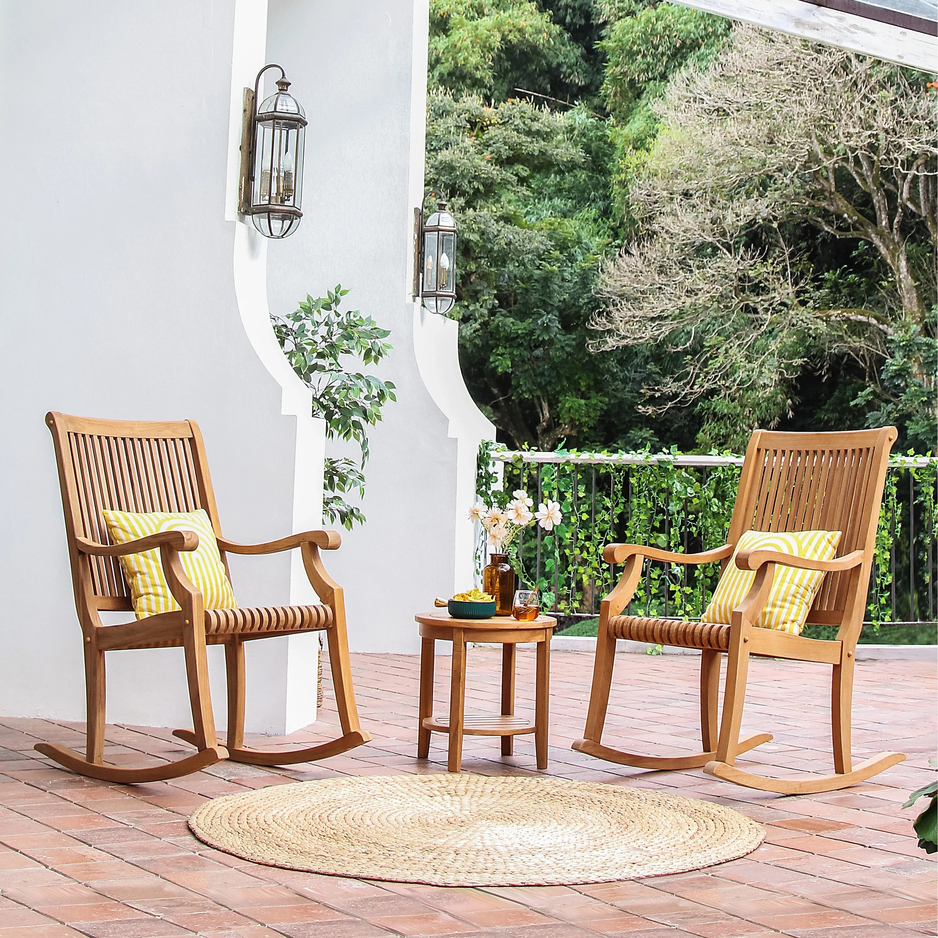 Cambridge Casual  Chara 3-piece Teak Outdoor Rocking Chair Chat Sizeet