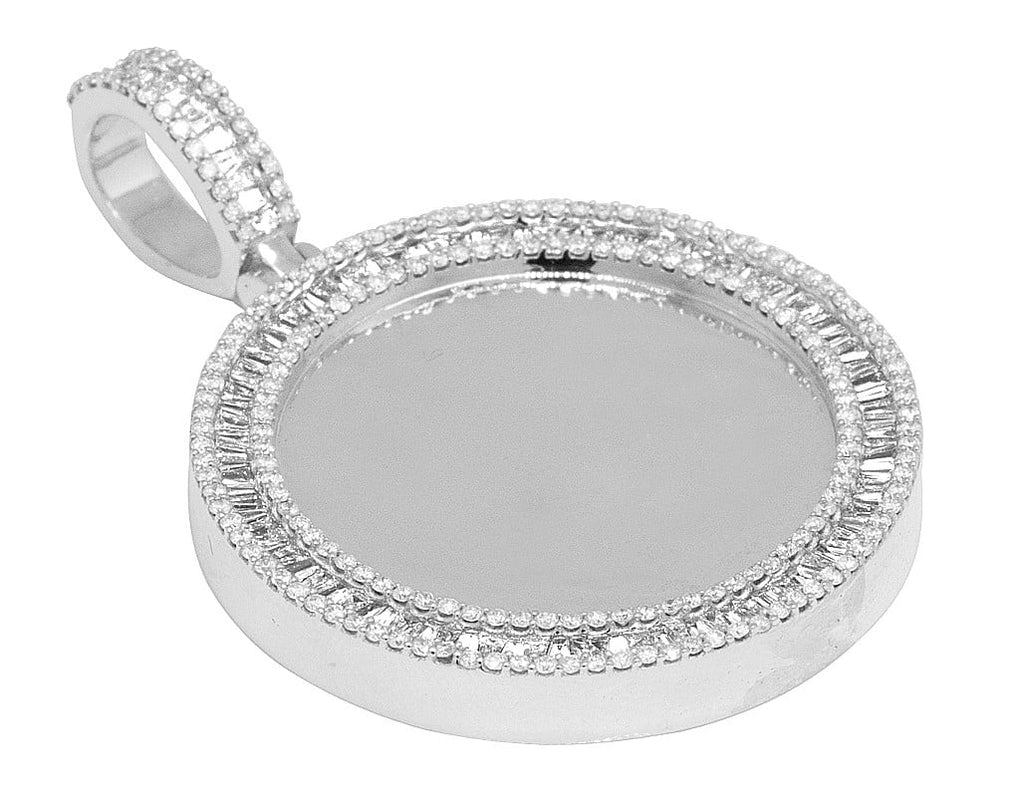 Ivory Gold Memory Frame Baguette Diamond Photo Engrave Pendant 2" 2.2CT