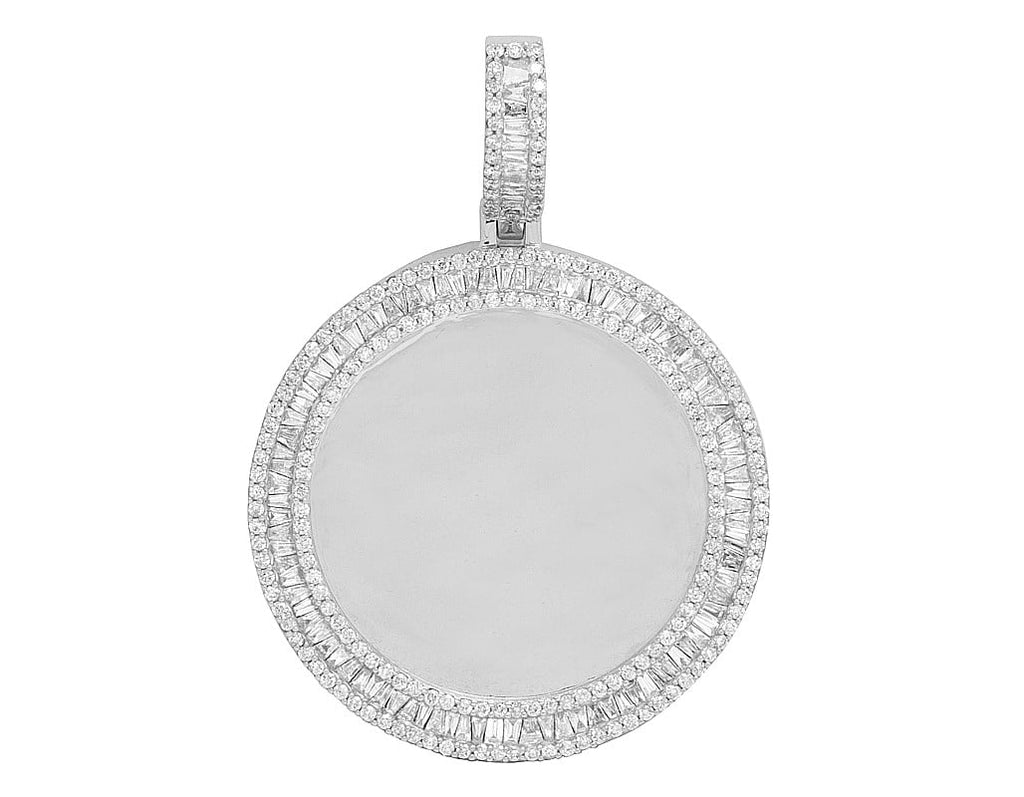 Ivory Gold Memory Frame Baguette Diamond Photo Engrave Pendant 2" 2.2CT