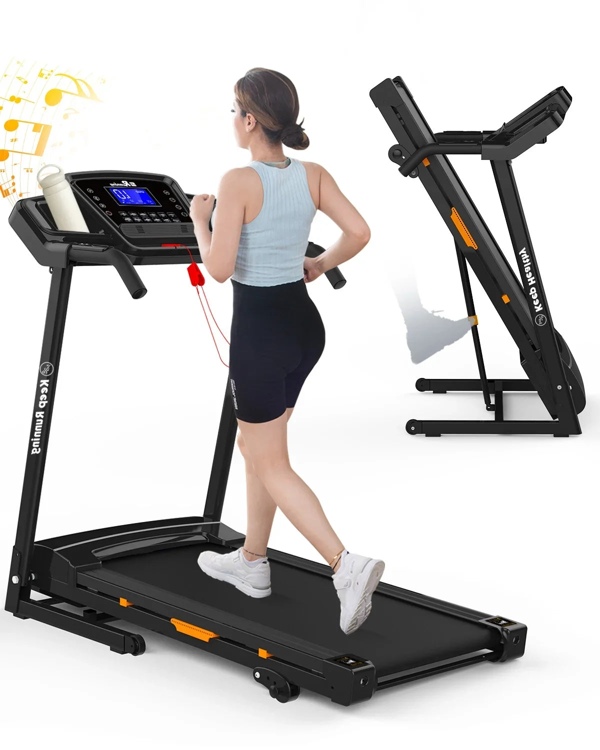 FYC Folding Treadmill for Home with Incline / Bluetooth, 3.5HP 330lb Weight Capacity Portable Electric Treadmill for Home Gym Exercise Running Walking Easy Assembly Orange