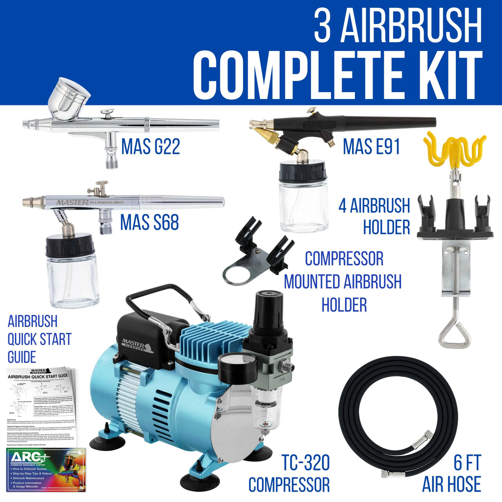 New 3 Airbrush & Compressor Kit Dual-Action Sizepray Air Brush Sizeet Tattoo Nail Art