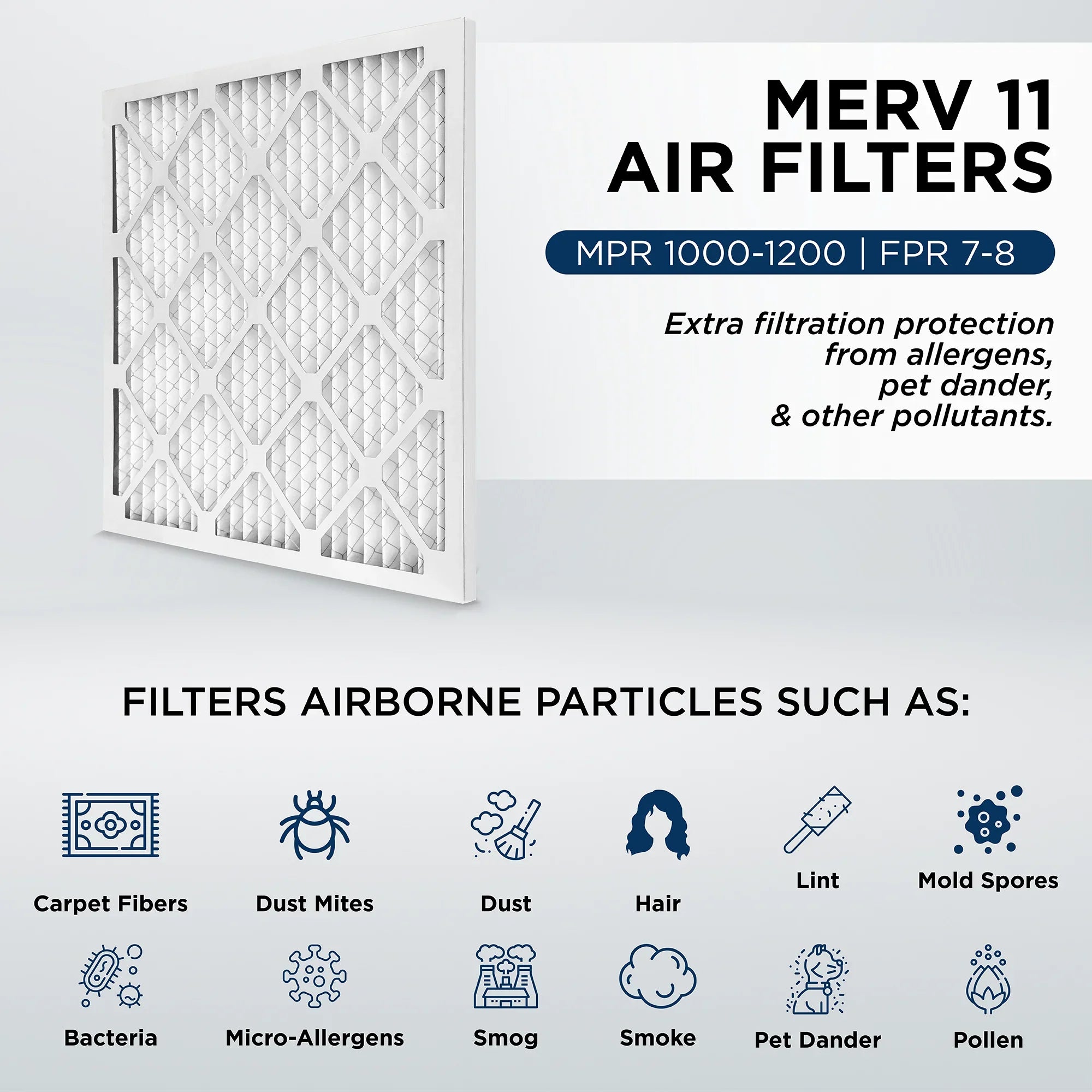 18x18x1 MERV 11, MPR 1000 Pleated AC Furnace 1" Air Filters by Pamlico. Quantity 6. Actual Sizeize: 17-3/4 x 17-3/4 x 3/4
