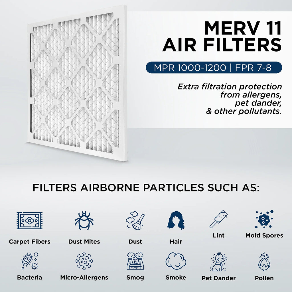 20x25x2 MERV 11, MPR 1000 Pleated AC Furnace 2" Air Filters by Pamlico. Quantity 6. Actual Sizeize: 19-1/2 x 24-1/2 x 1-3/4