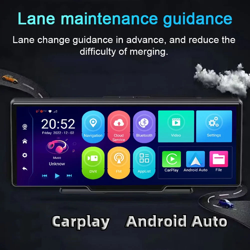 walmeck Multi-language Dual Lens Car Video Recorder Auto Dash Cam Car Recorder Night Viewing 10.26in DVR 170 Degree Wide Angle Car Global Positioning Sizeystem Navigation