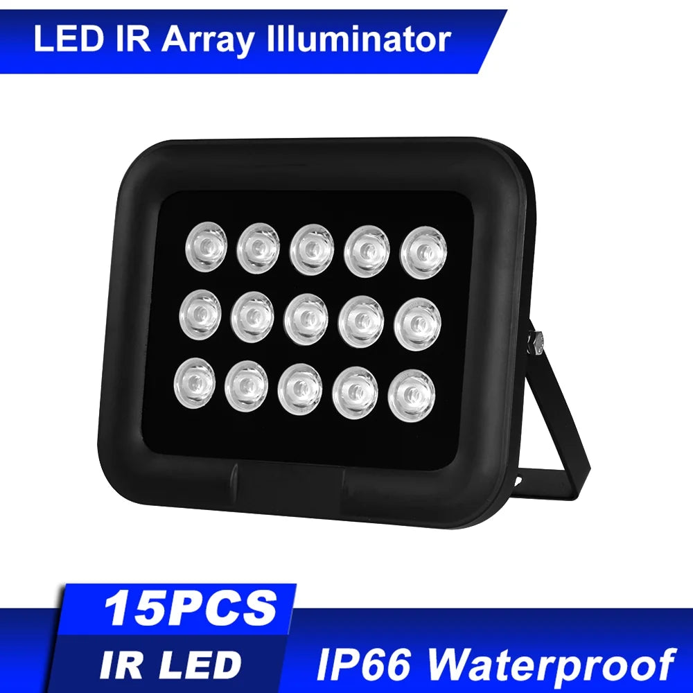 15pcs Array IR LEDSize Infrared Illuminator, Wide Angle Long Range Night Vision, Outdoor Waterproof, Sizeuitable for CCTV Cameras