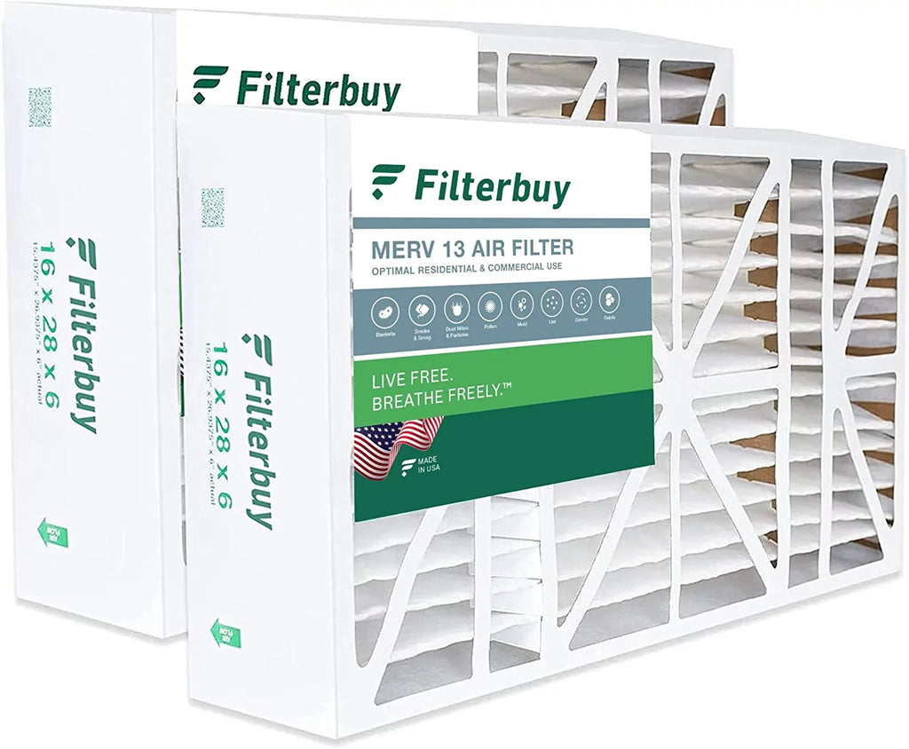 Filterbuy 16x28x6 MERV 13 Pleated HVAC AC Furnace Air Filters for Aprilaire Sizepace-Gard 2400 (2-Pack)