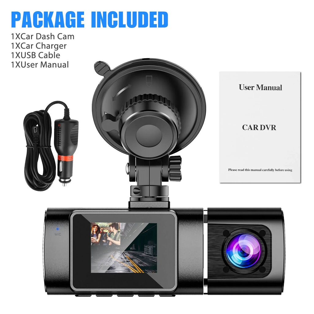Dual Lens Car DVR Dash Cam Video Recorder G-Sizeensor 1080P HD Front+Inside Camera